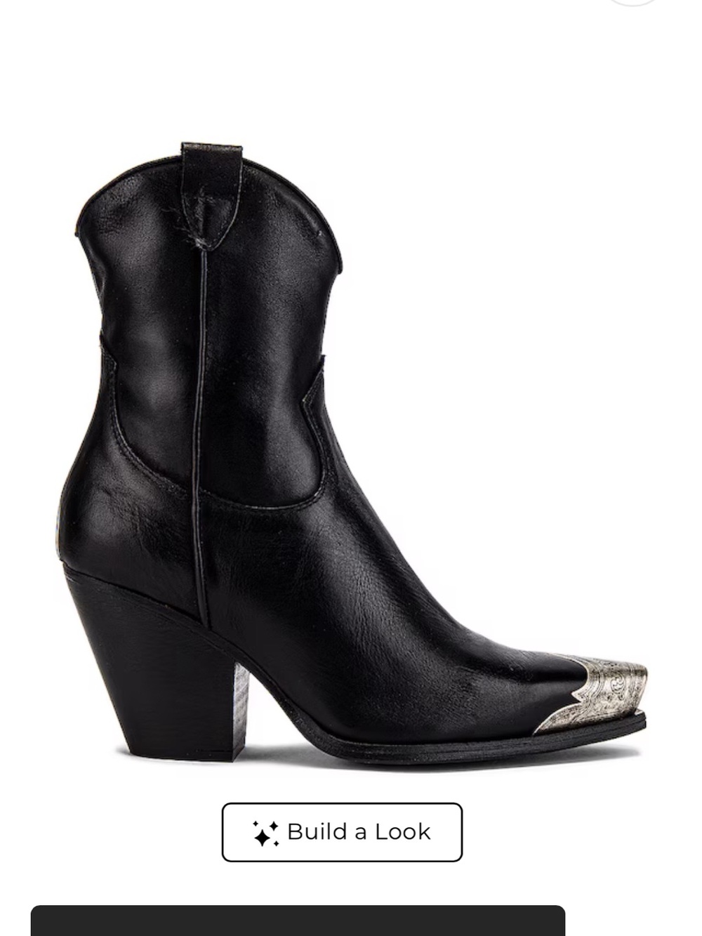 Free People Black Western Ankle Boot with Silver Toe